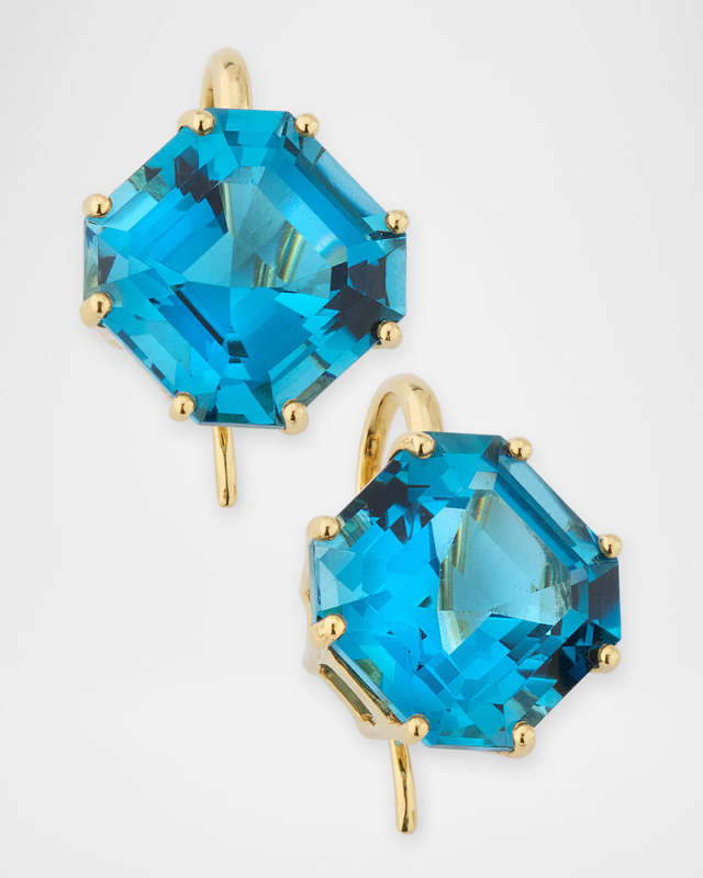 Gossip London Blue Topaz Asscher Cut Earrings in 18K Yellow Gold